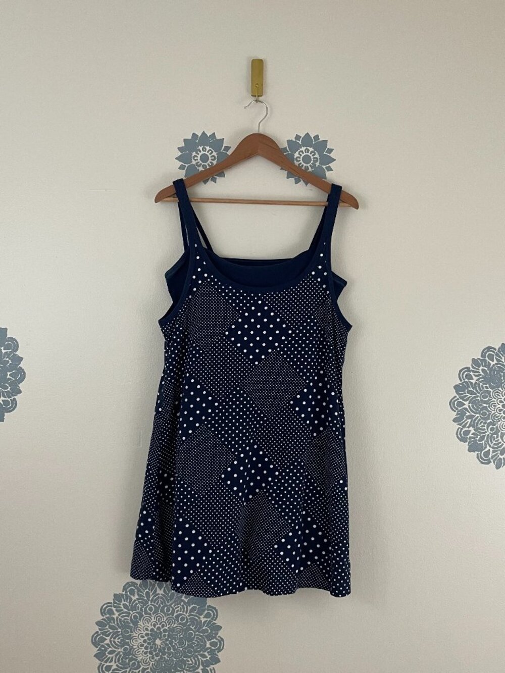 Abercrombie & Fitch YPB On The Go Double Layered Dress in Navy Dot Size Large